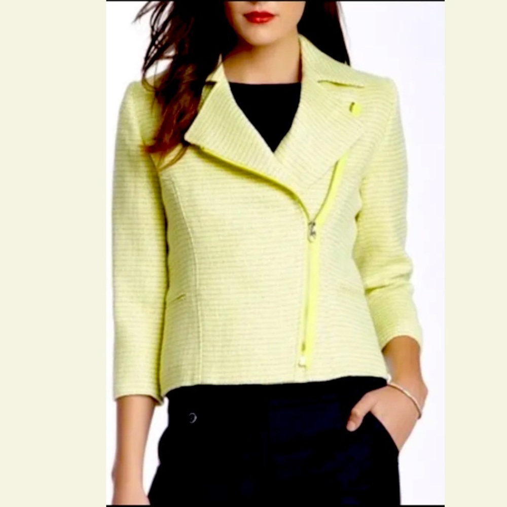 Ted Baker Noira Neon Yellow Metallic Tweed Blazer Ted Size 4/ Large